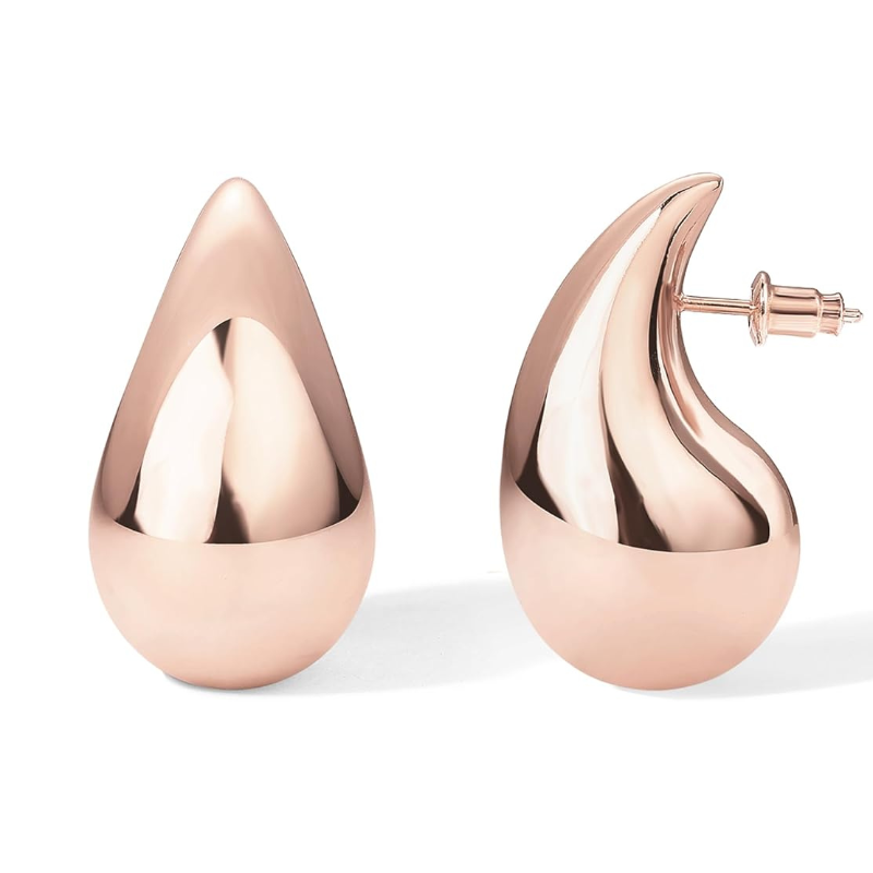 14K White Gold Plated Teardrop Hoop Earrings with Push Back Closure