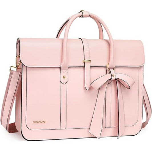 Women's 15.6-Inch PU Leather Laptop Bag – Convertible Shoulder Bag and Backpack in Pink