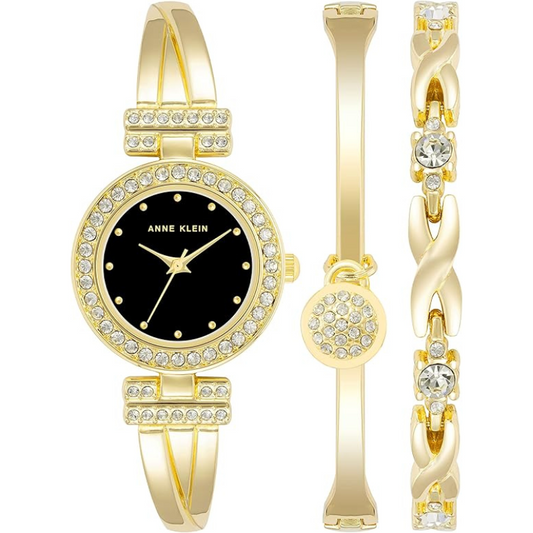 Women's Elegant Crystal-Embellished Bangle Watch & Bracelet Ensemble