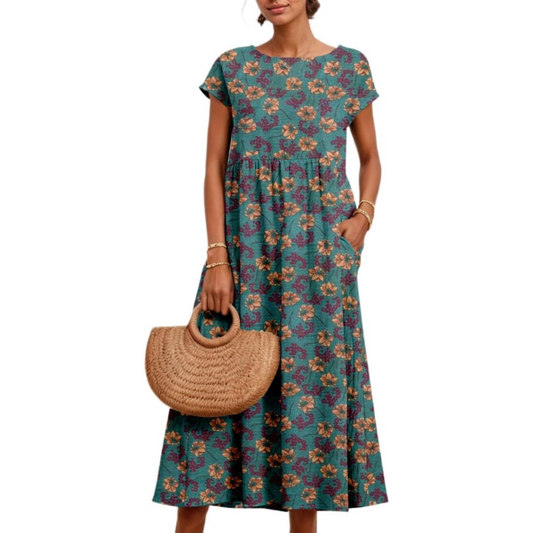 Women's Bohemian Floral Cap Sleeve Maxi Dress – Summer Beachwear
