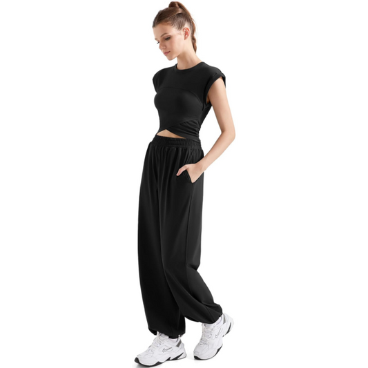 Women's Sleeveless Crop Top and High-Waisted Wide-Leg Pants Set