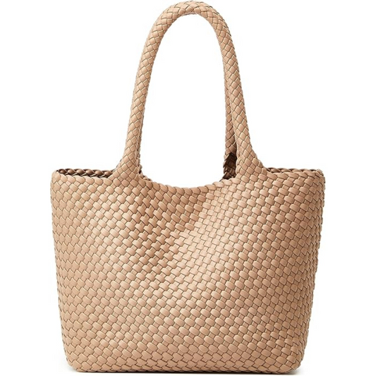 Women's Vegan Leather Woven Tote Bag – Stylish Shoulder Handbag for Summer Beach Outings