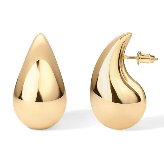 14K White Gold Plated Teardrop Hoop Earrings with Push Back Closure
