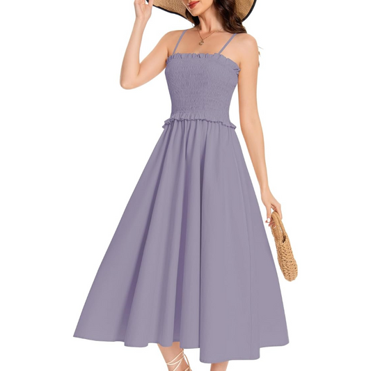 Women's Sleeveless Smocked Cotton Maxi Sundress with Square Neck